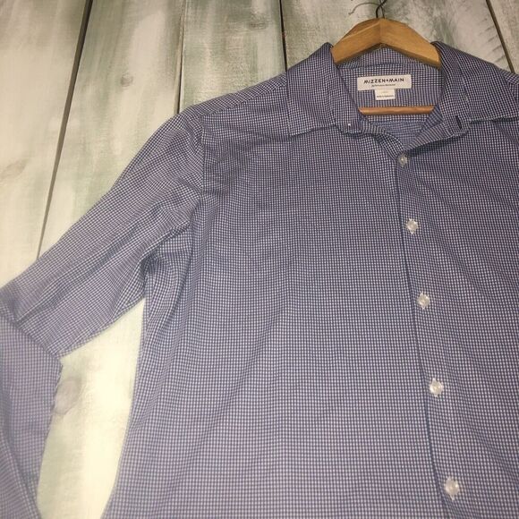 Mizzen Main Men's Large Blue Classic Fit Leeward Performance Check Button Up - Picture 4 of 11